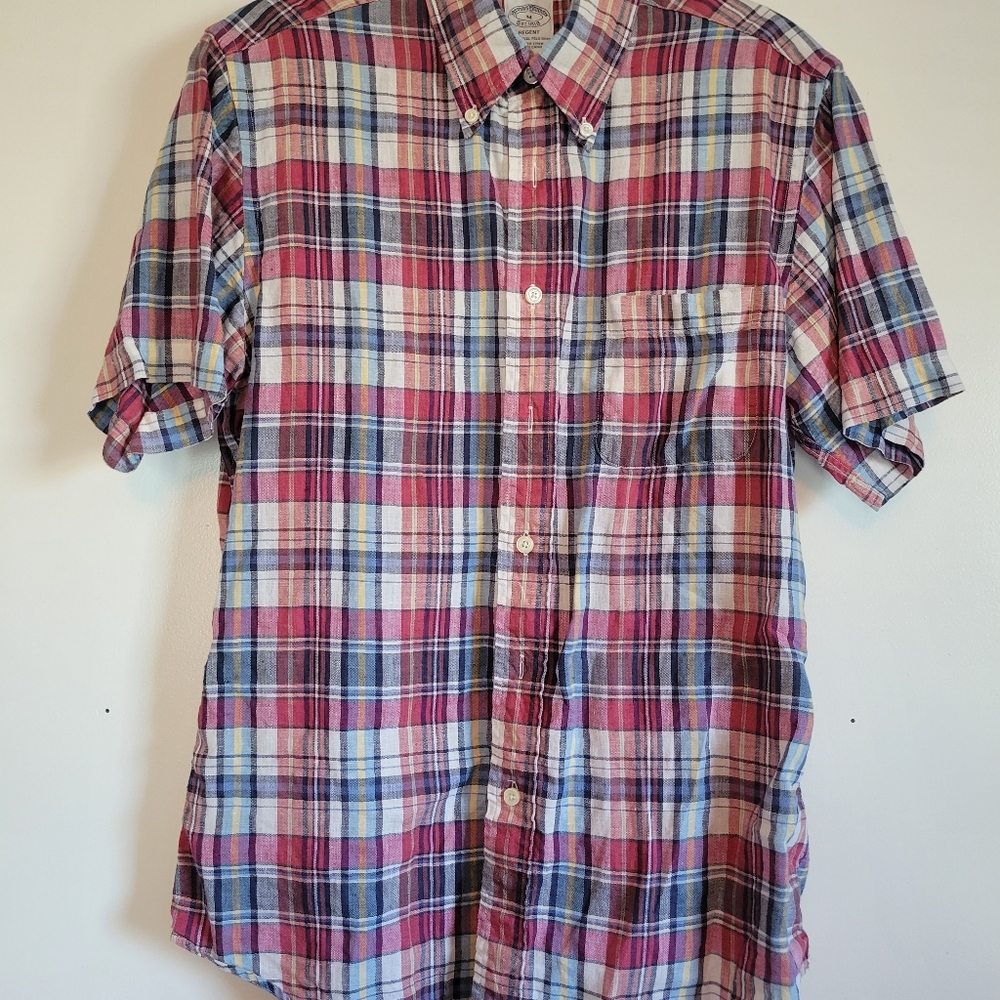 Brooks Brothers,  size M, red plaid short sleeve button up